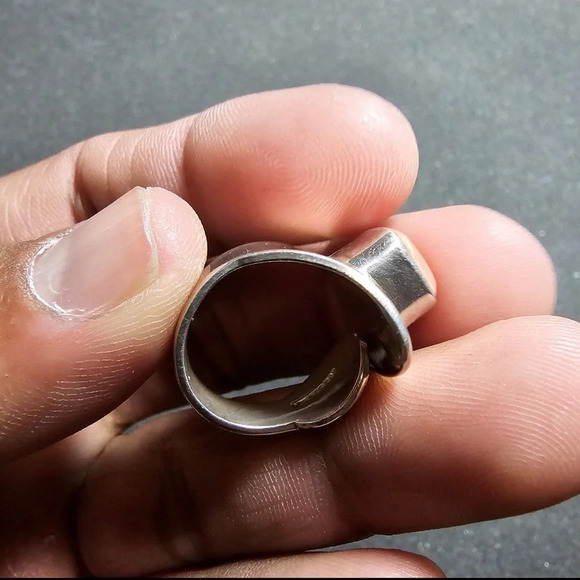 Taxco Mexico Sterling Silver 925 Pink Coral Statement Ring Size 5 Adjustable - Picture 9 of 9